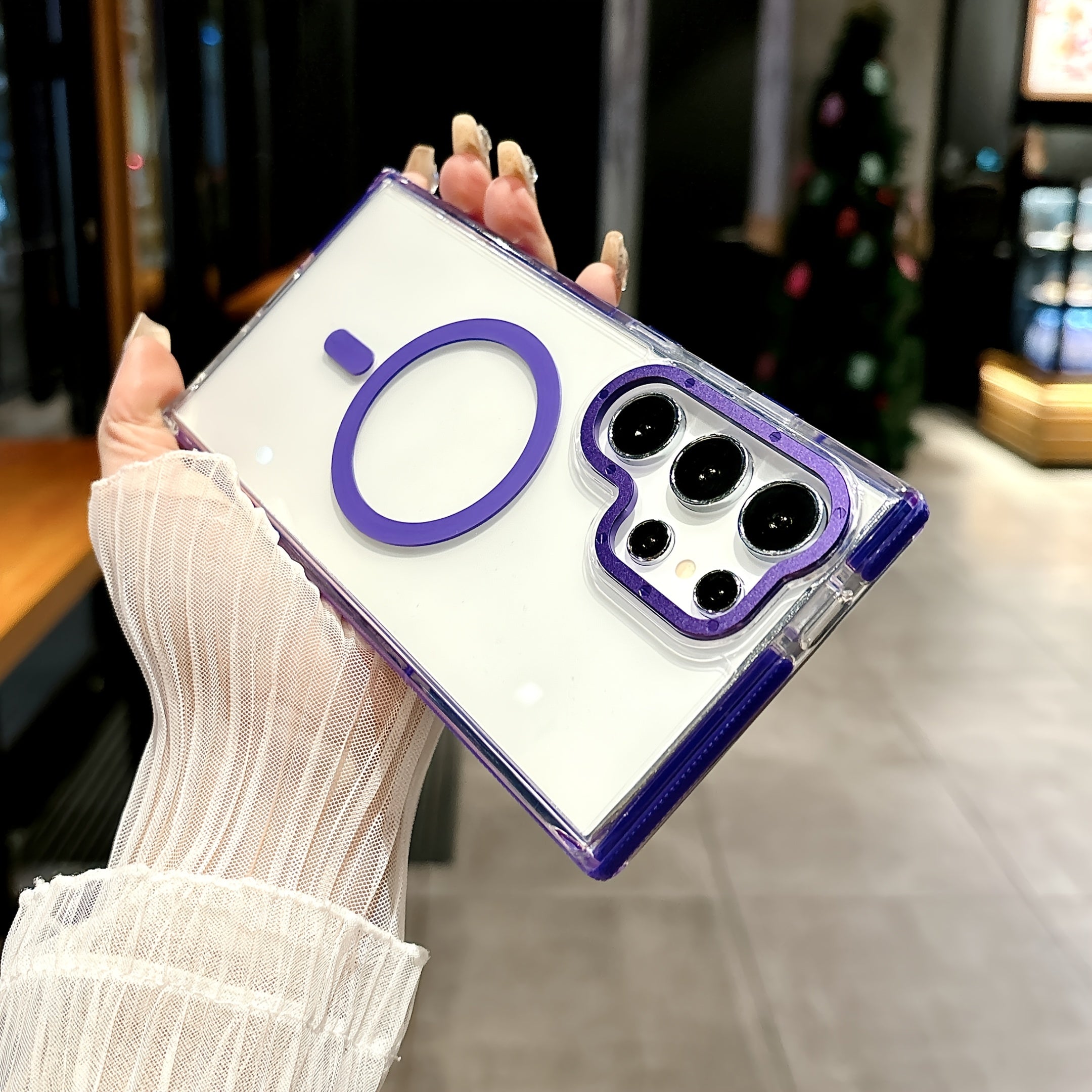 Transparent Magnetic Anti-Slip Phone Case for Samsung Galaxy S23 Ultra Plus with Wireless Charging and Shockproof Protection