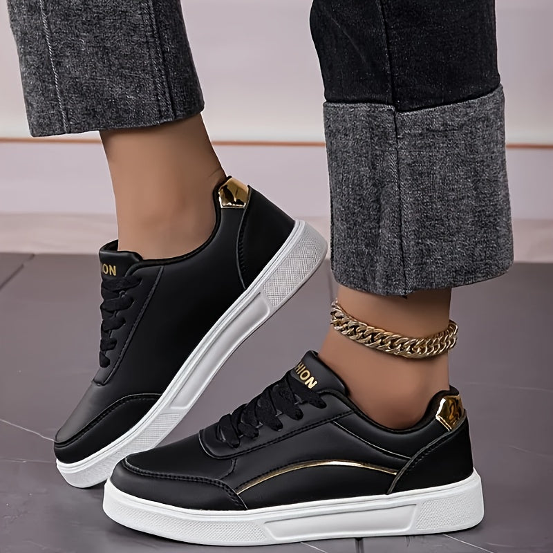 Women’s Low-Top Sneakers with Golden Accents Lightweight Breathable Casual