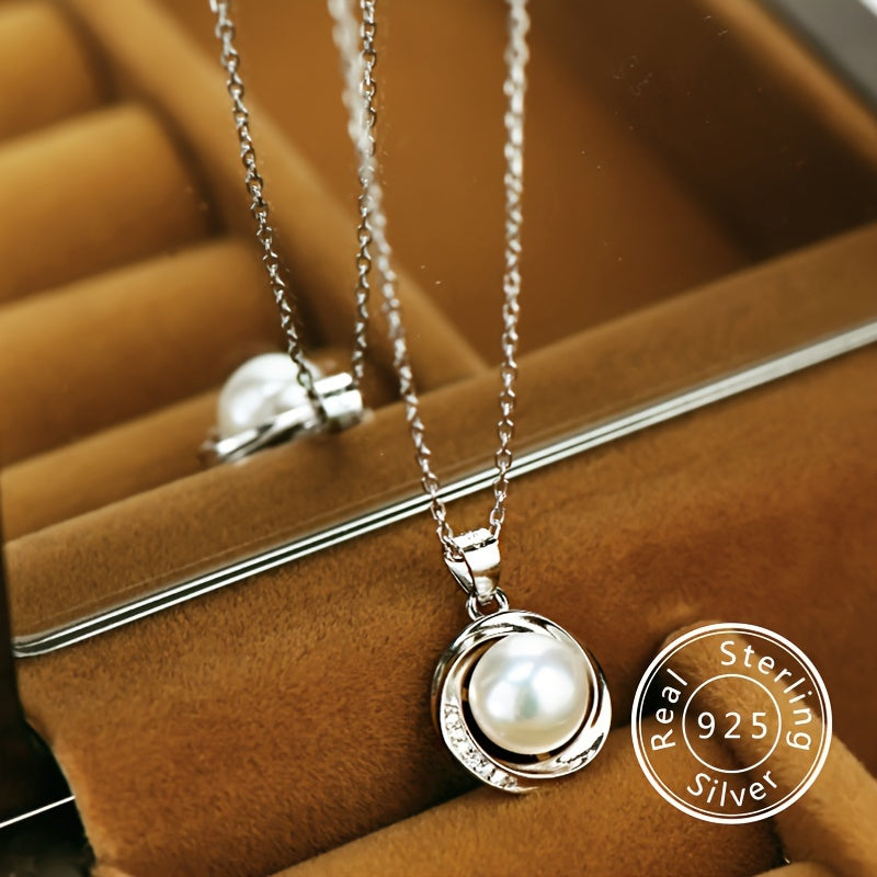 Women's Freshwater Pearl Necklace Silver S925 Pendant Elegant Jewelry