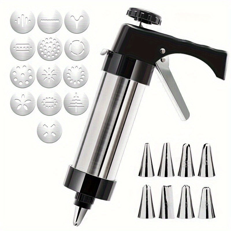 Stainless Steel Cookie Press Kit with 22 Pieces Including Cookie and Icing Tips