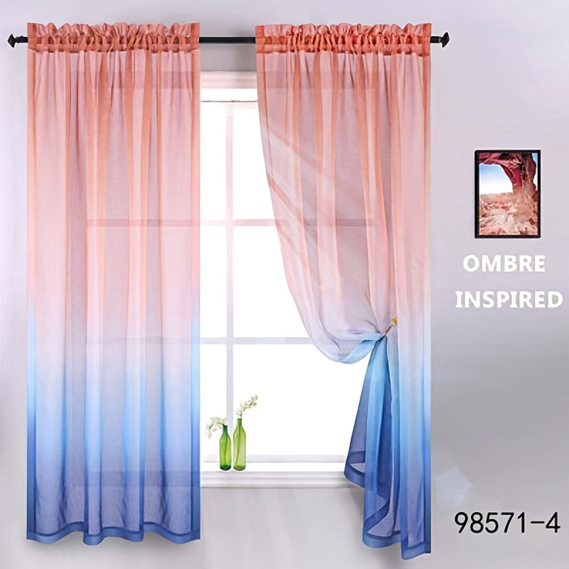 Gradient Sheer Curtains 1pc Two-Tone Top and Bottom Wear Rod Style Home Decor