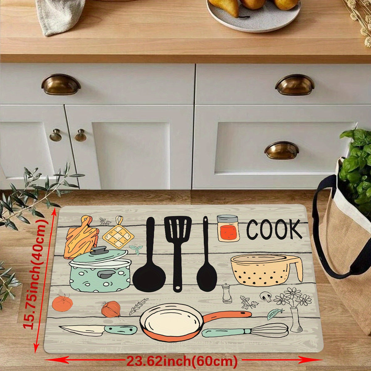 Alfombra moderna de poliéster para cocina con gráficos de cubiertos y letras, lavable a máquina, alfombra rectangular para el suelo para cocina y decoración del hogar