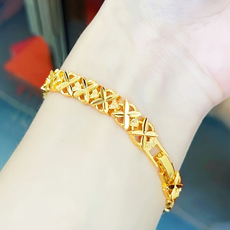 Women’s Heart-Themed Arab Style Copper Charm Bracelet 24K Gold Plated Daily Wear Gift