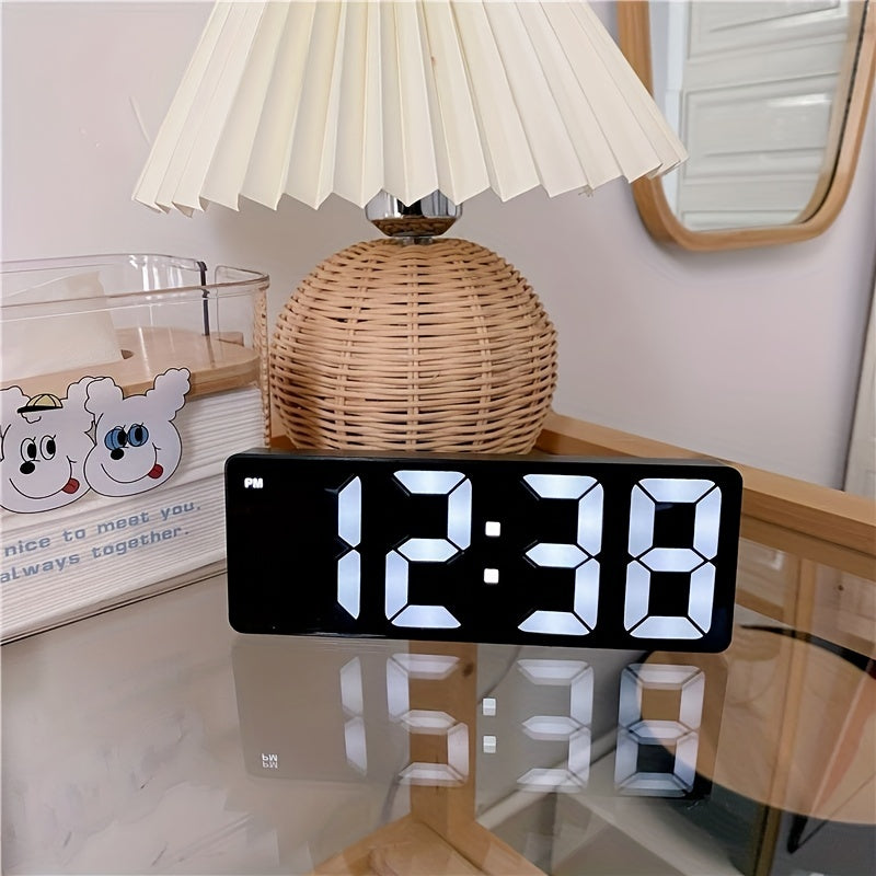 Digital Alarm Clock with Temperature Calendar and USB Power Black and White Square Design