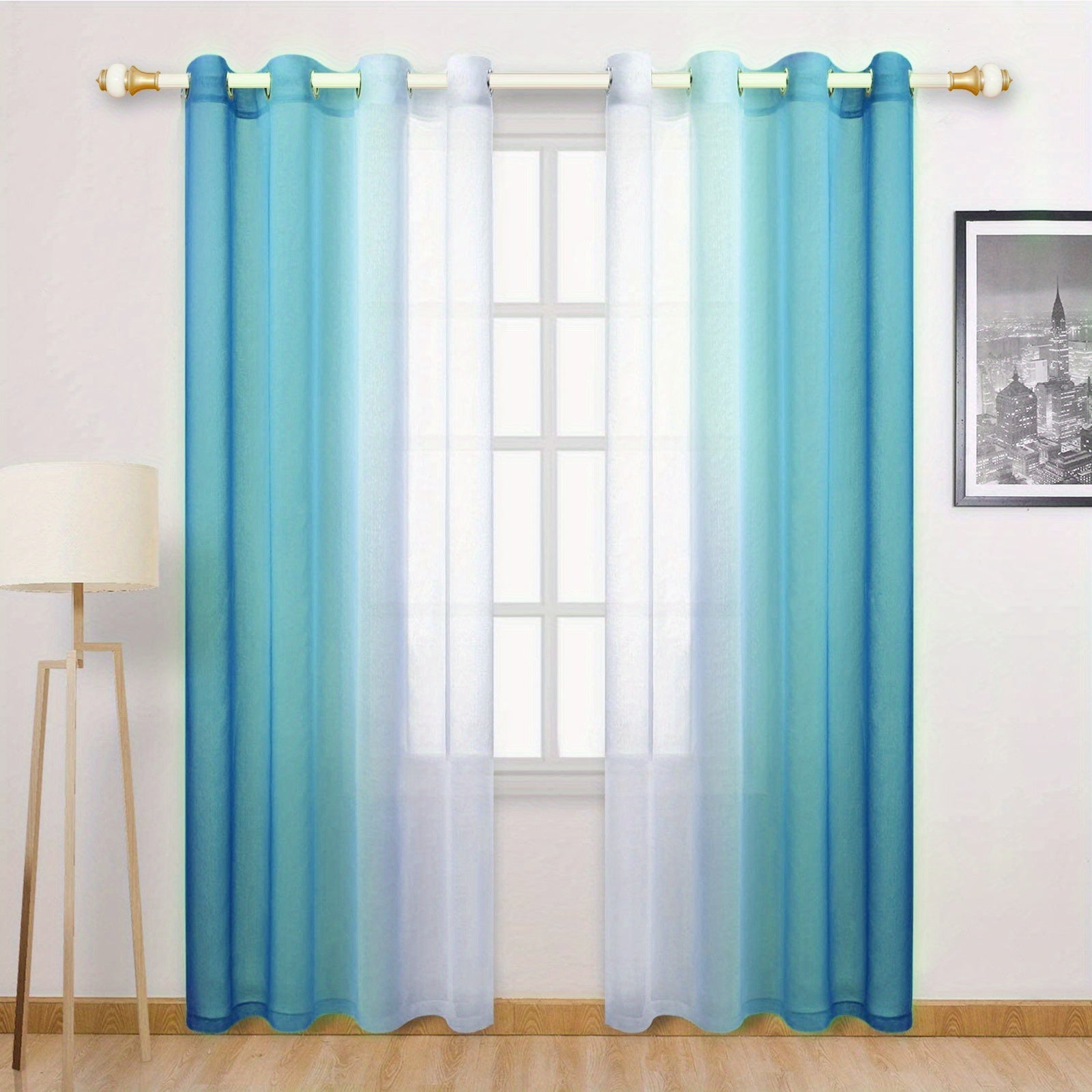 Juego de cortinas de hilos en degradé de poliéster con dos paneles transparentes para sala de estar, dormitorio y cocina