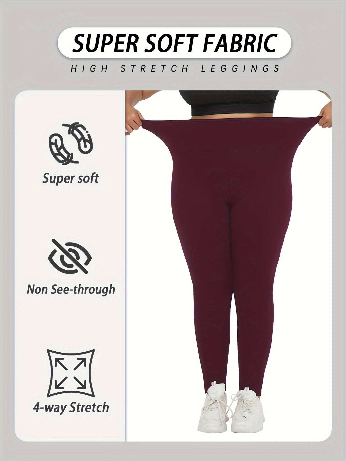Plus Size Women's Solid High Waist Tummy Control Yoga Leggings