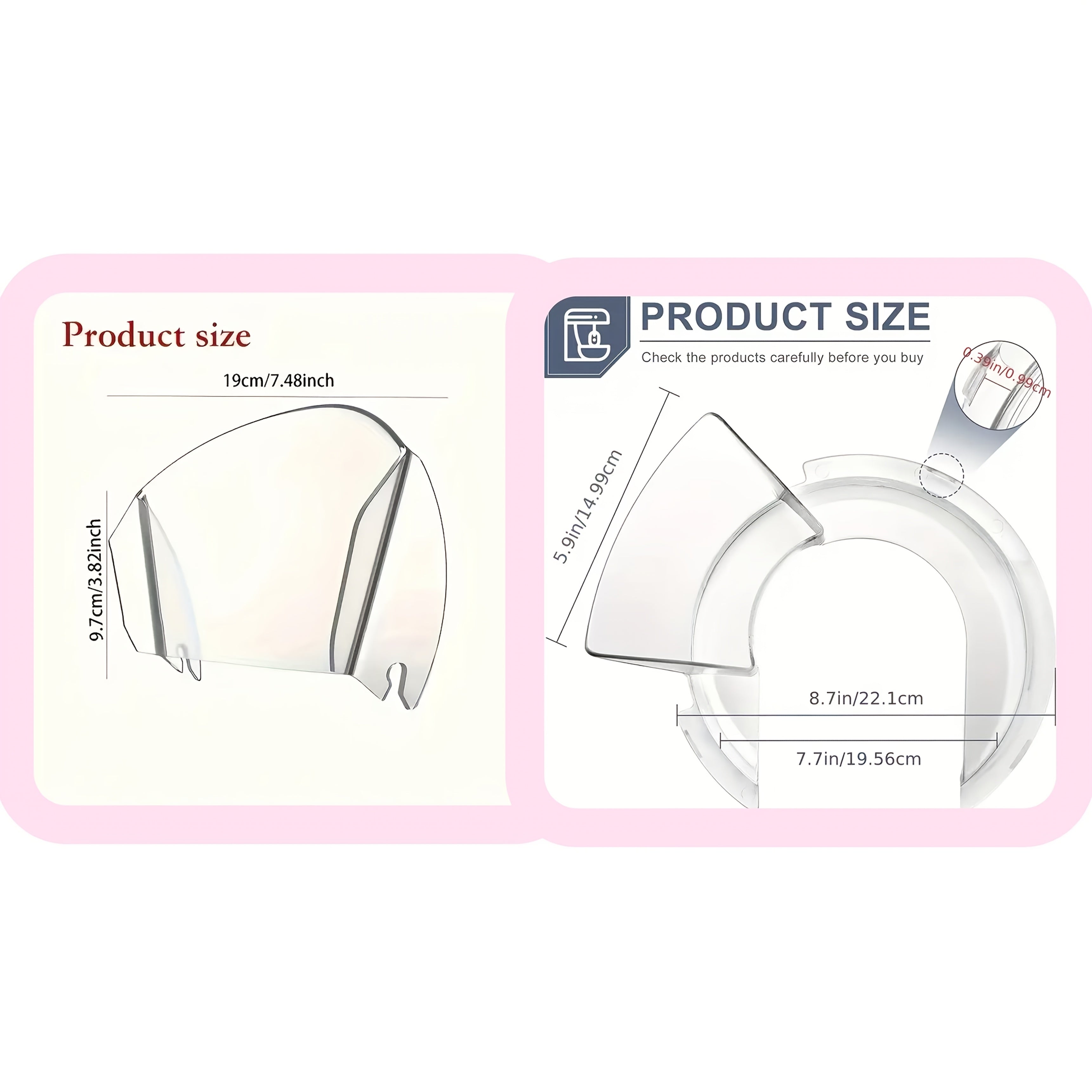 Set of 2 Plastic Pouring Shields for Stand Mixer 4.5-5QT Splash Guards Adjustable Food-Grade Chute