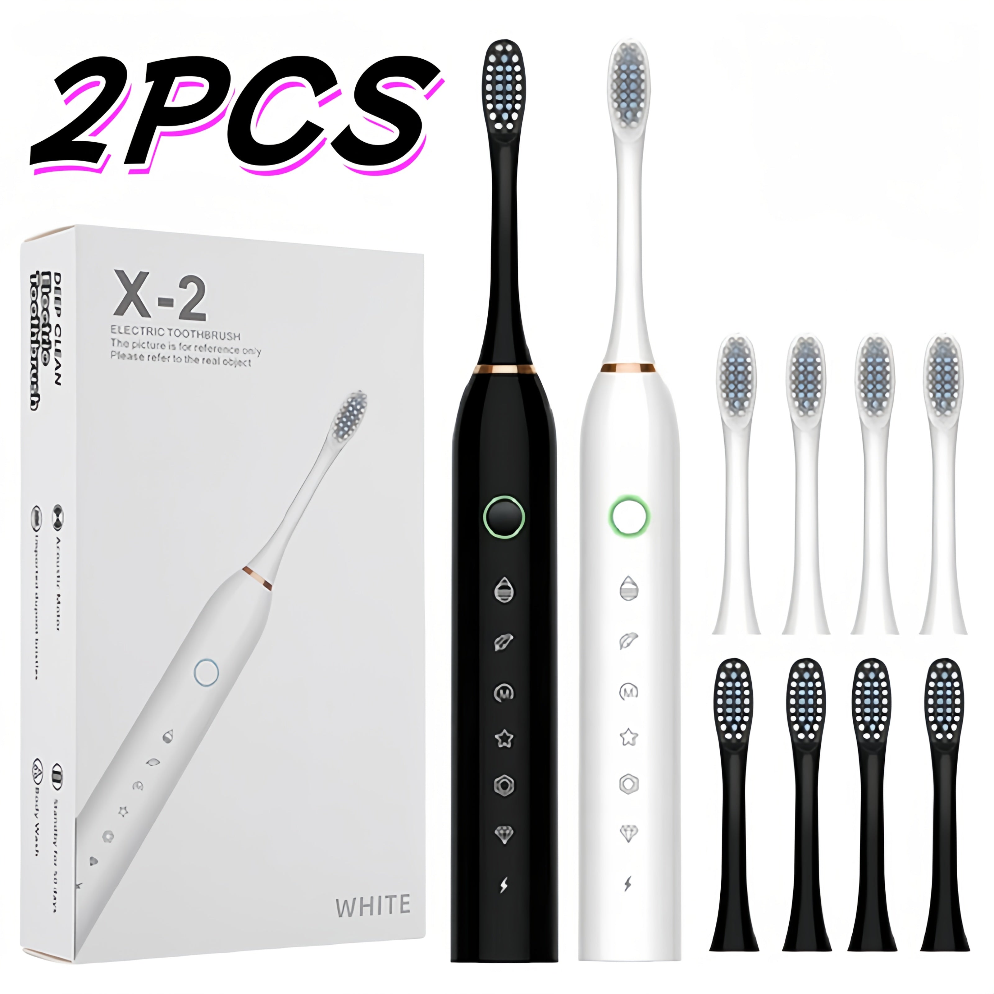 2-Pack Electric Toothbrushes with 6 Modes, Soft Bristles, IP67 Waterproof