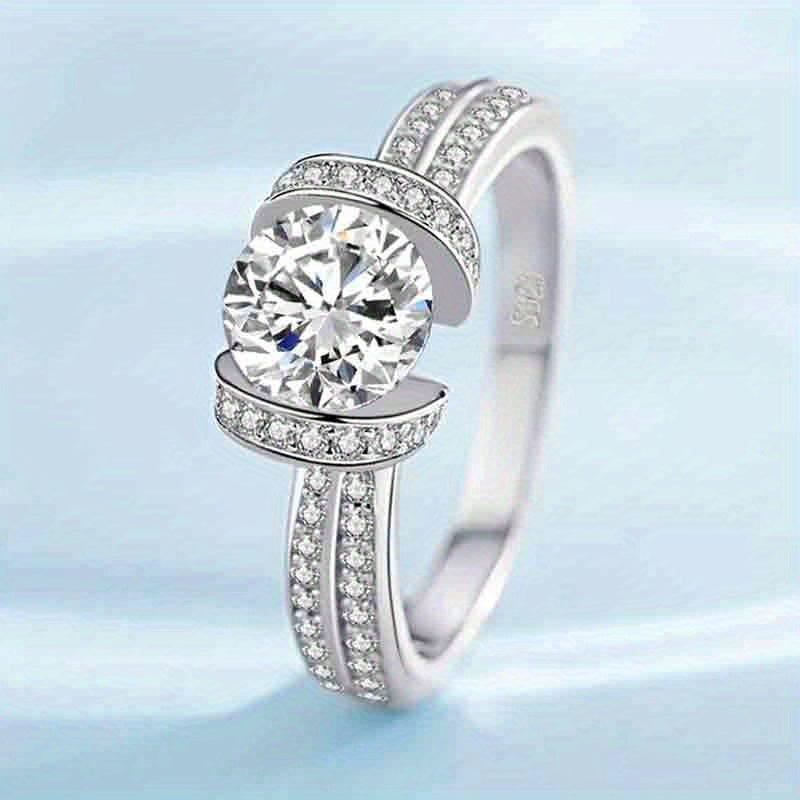 Kumushda Moissanite soʻlish uzuk, sertifikat va sovgʻa qutisi bilan