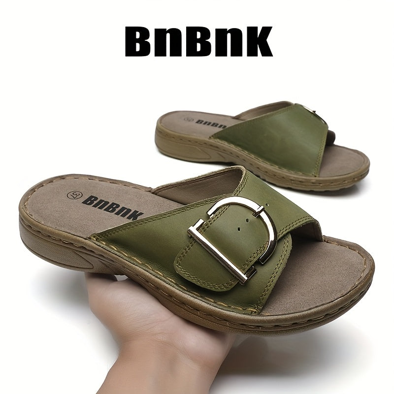 Women's Faux Leather Slip-On Sandals Open-Toe Comfortable Summer Shoes