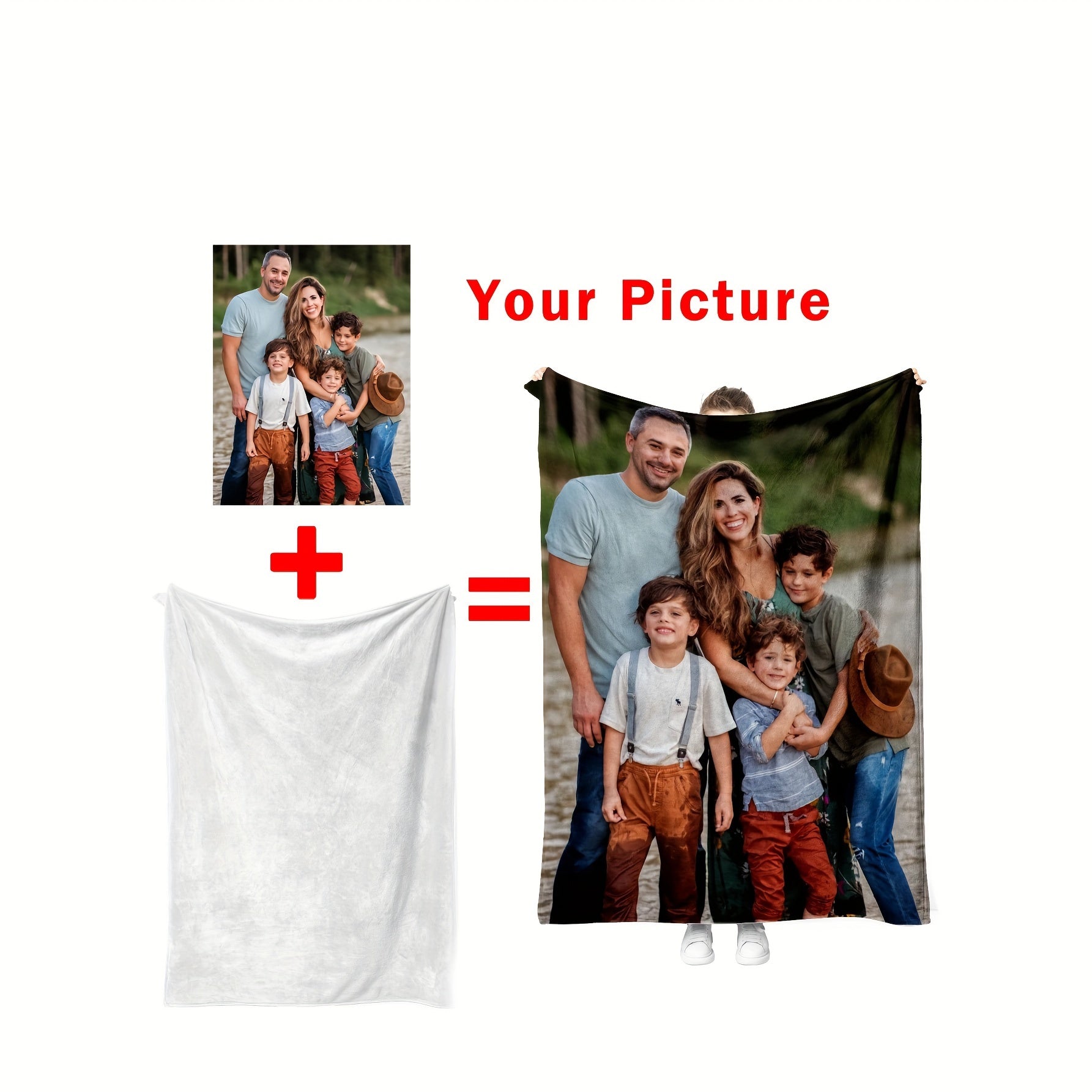 Personalized Photo Blanket Customizable Family Pet Couple Gift Sofa Throw