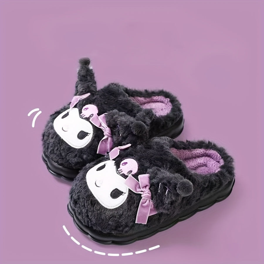 Women's Indoor Casual Slippers with Embroidered Kuromi Design