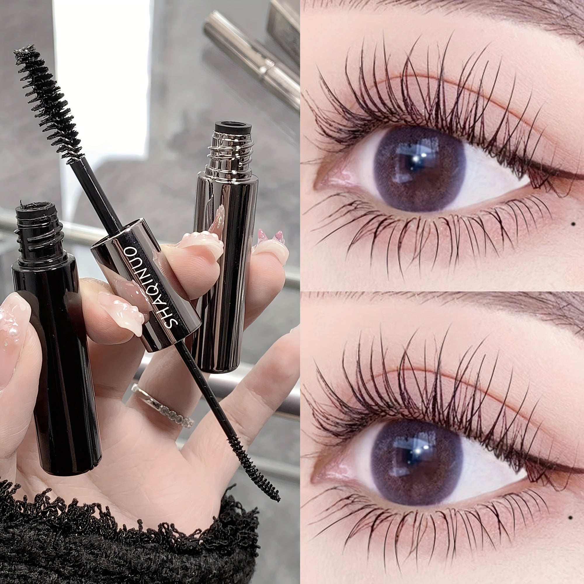 Women Waterproof Double-Head Mascara Volumizing Lengthening Curling Black