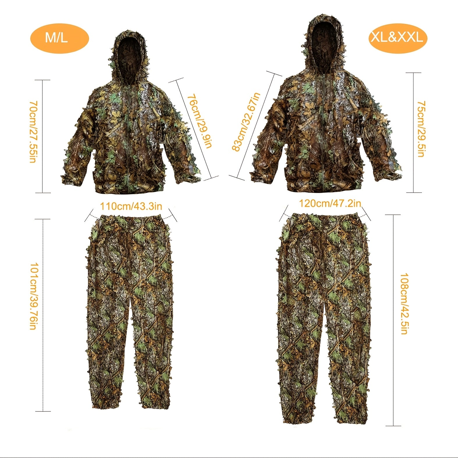 Traje ghillie ligero 3D con camuflaje de hojas para caza, tiro, fotografía de vida silvestre, poliéster, colores mezclados