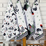 Buffalo Plaid Rooster and Hen Hand Towels for Farmhouse Kitchen Decor