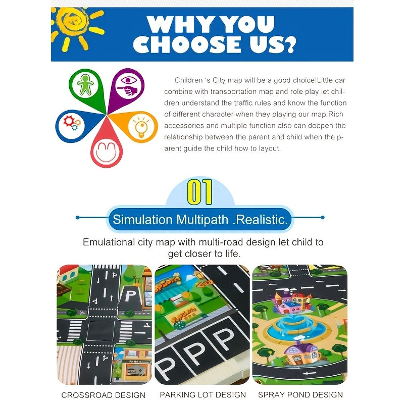 Large Kids Play Mat with Parking Scene Maps Waterproof Play Mat for Ages 3+ in Mixed Color