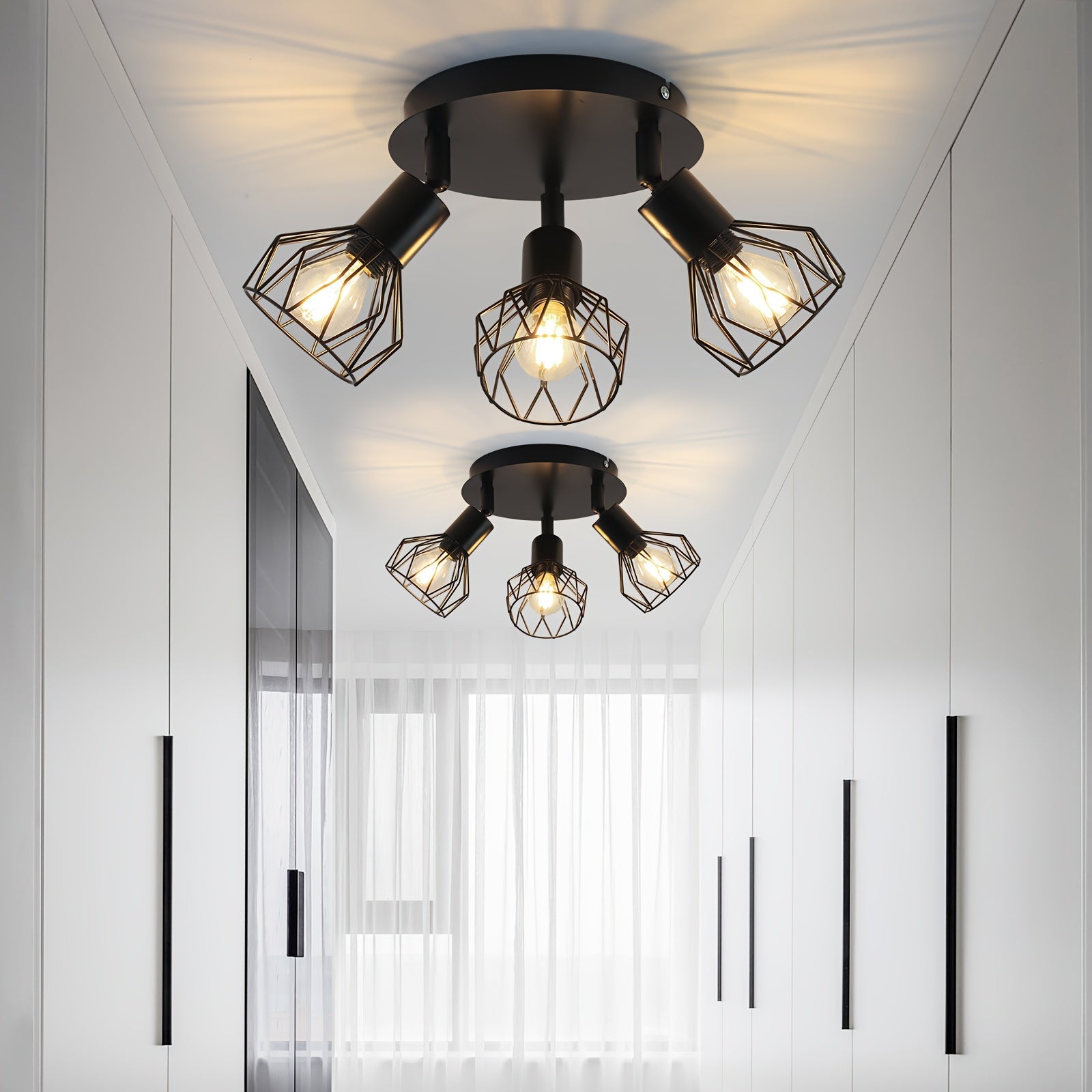 Foco de techo LED redondo negro con 3 bombillas giratorias para salas de estar y pasillos