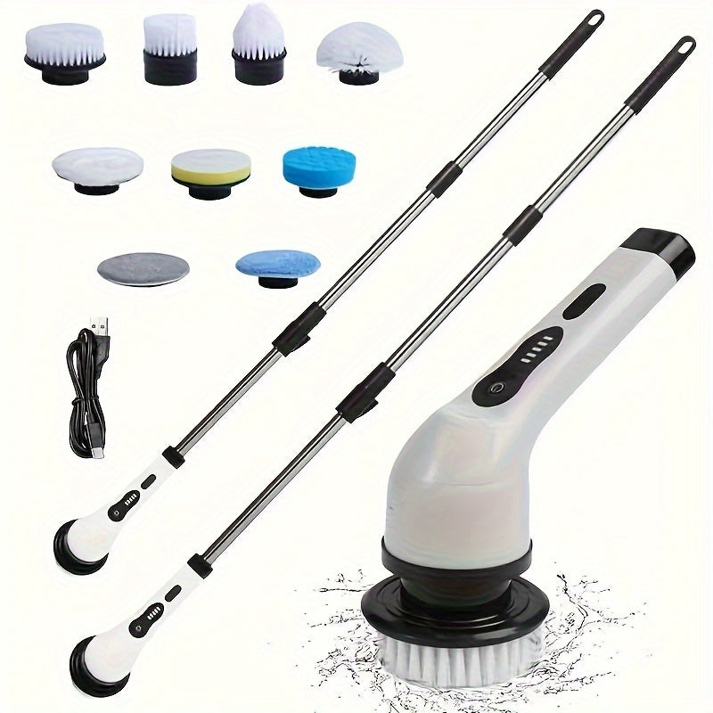 Electric Cleaning Brush Set with 8 Replaceable Heads Cordless Rechargeable for Floors Bathroom Tiles