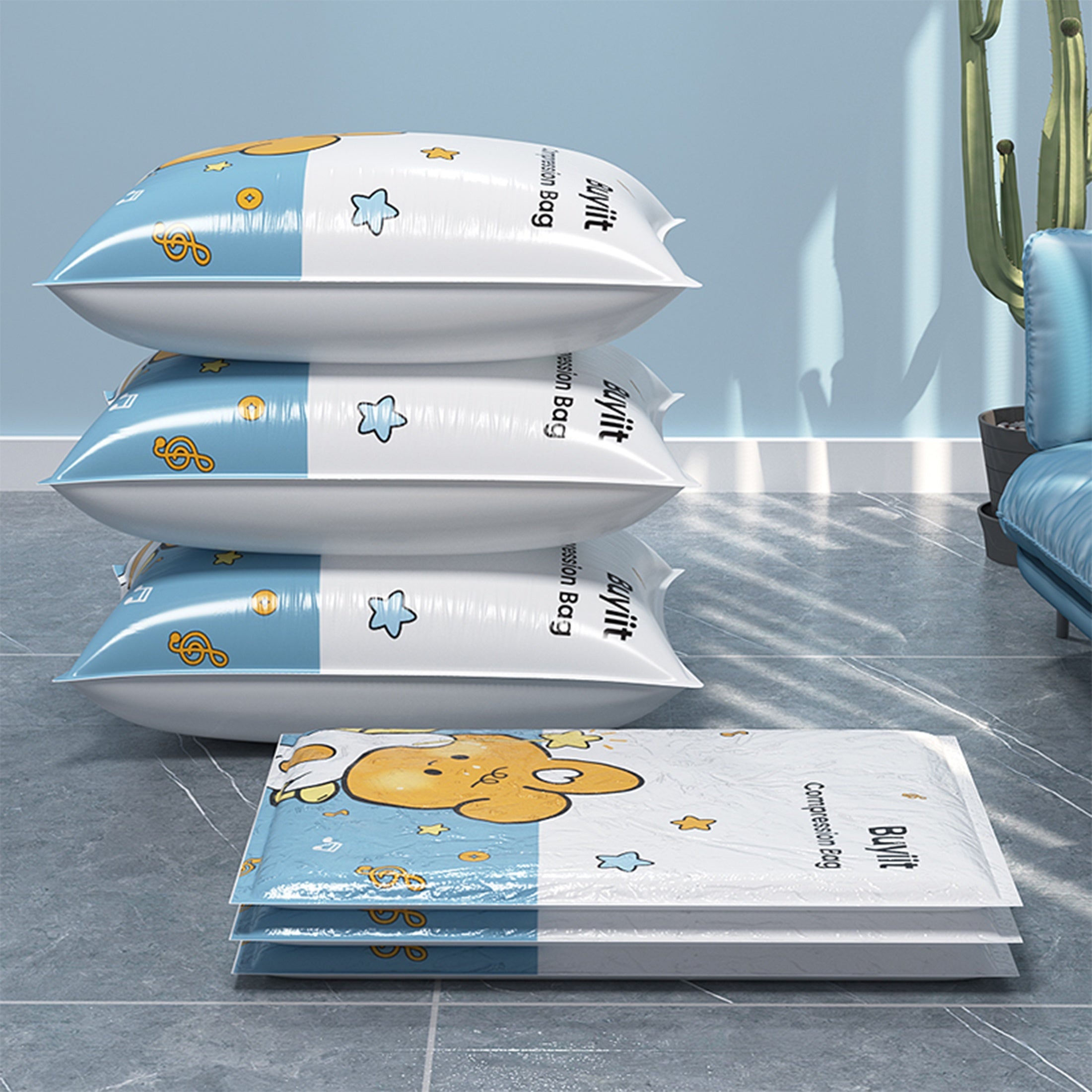 3 ta yurak bargi quyonli vakuum saqlash sumkallari to'plami, yostiq, kiyim, to'shaklar uchun, joyni tejash