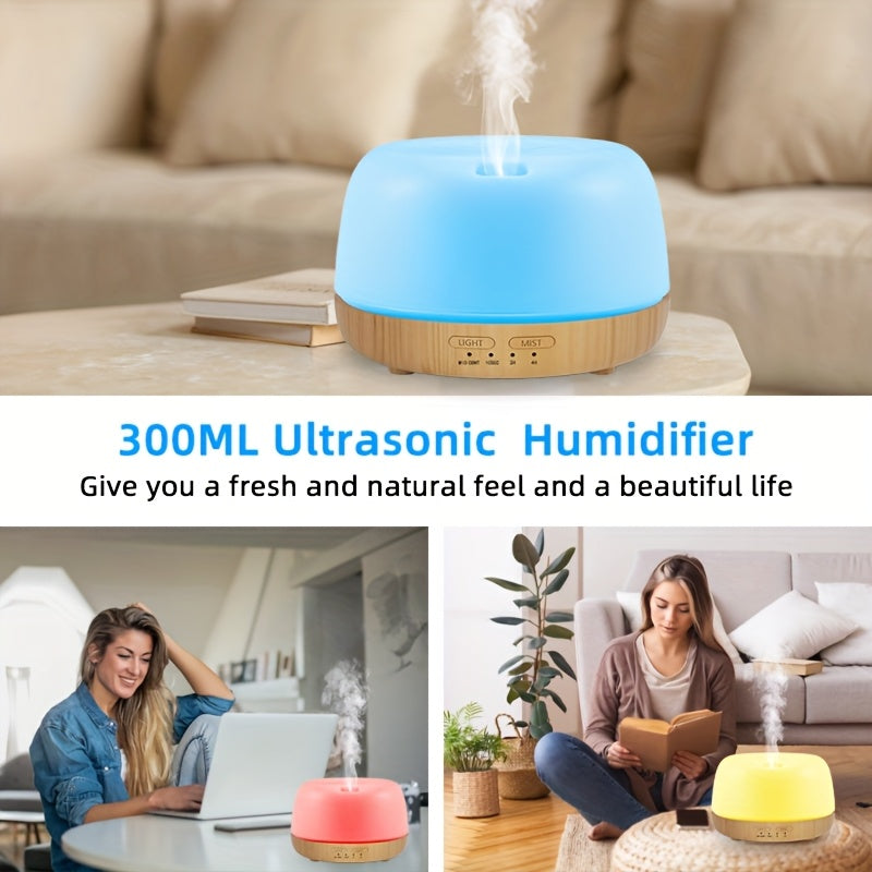 Ultrasonic Essential Oil Diffuser 300ml with Color Light Remote Control