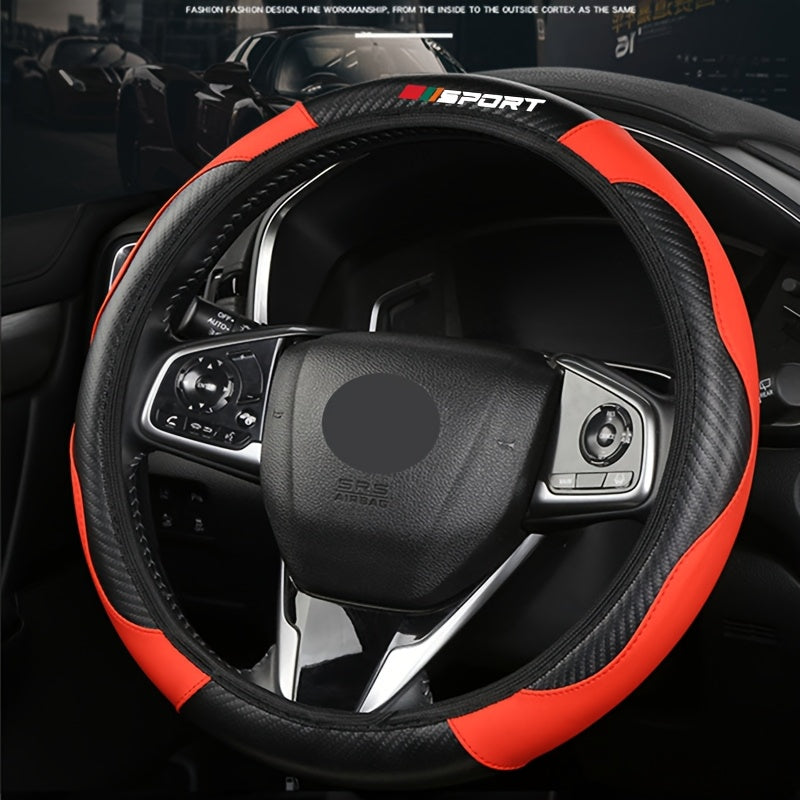 Synthetic Faux Leather Steering Wheel Cover Non-Slip Durable Red Accents