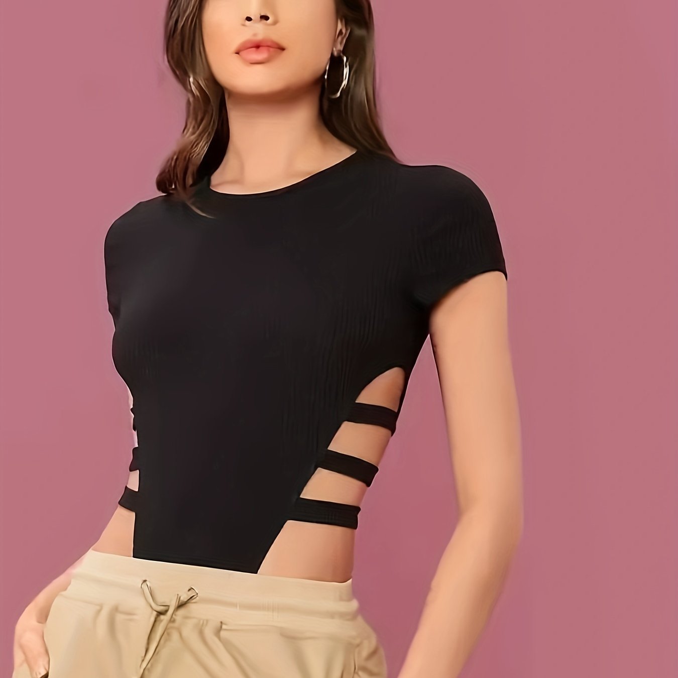 Women's Semi-Sheer Lace Lingerie with Short Sleeves and Side Straps