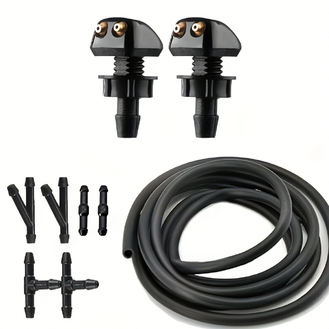 Universal Car Windshield Wiper Nozzle Set 100cm Hose 6 Connectors Dual Spray