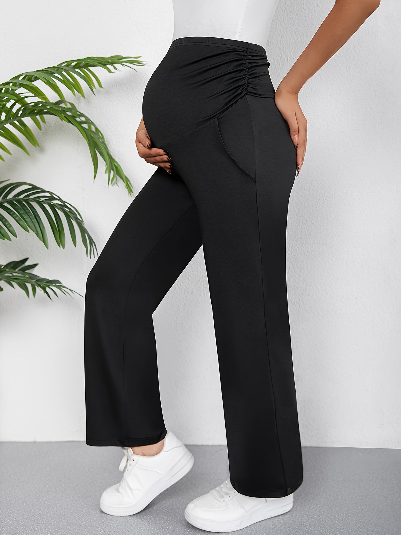 Maternity Skinny Pants High Waist Stretchable Long Length Solid Color for Spring Summer Fall
