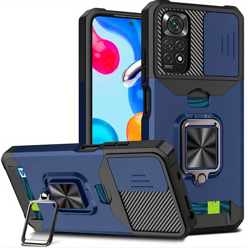 Heavy-Duty Shockproof Phone Case with Metal Stand and Card Slot for Redmi Note 13 Pro Plus 12 Pro 11 Pro