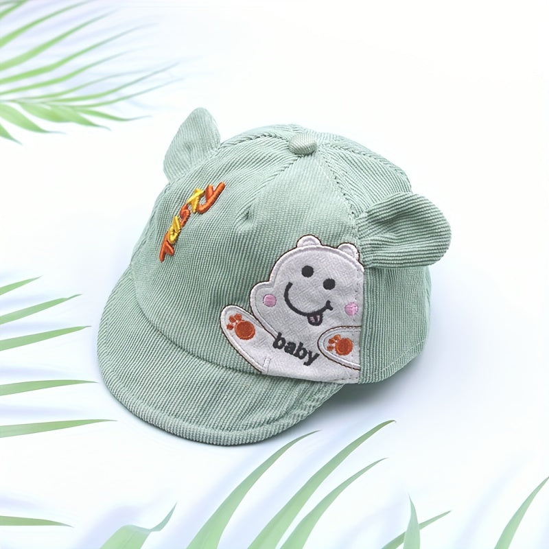 Kids Green Baseball Cap with Animal Patch Lightweight Stretchable Polyester All-Season Sun Protection