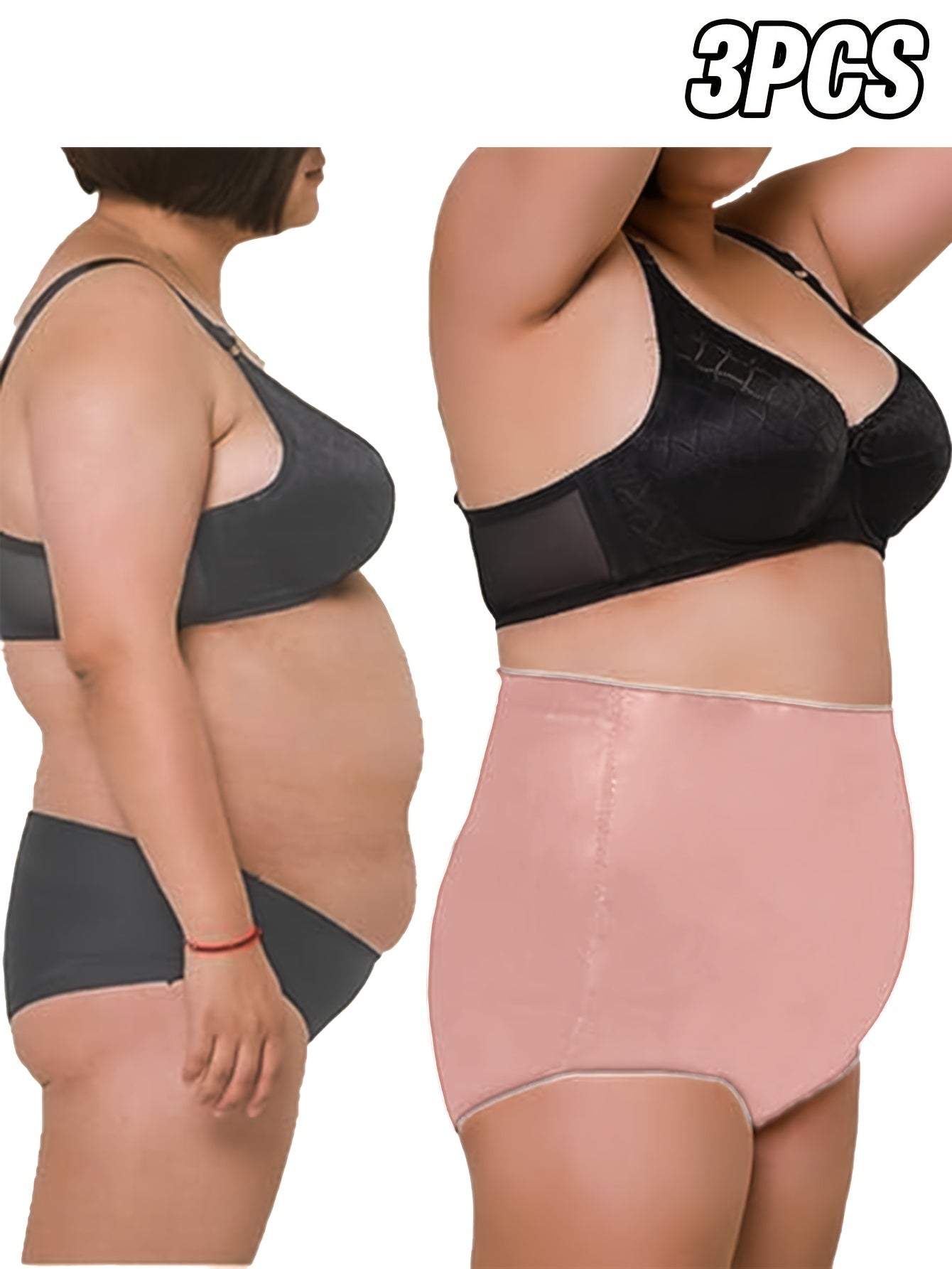 Plus Size Women's High-Waist Shapewear Panties Seamless Breathable Nylon Elastane Black