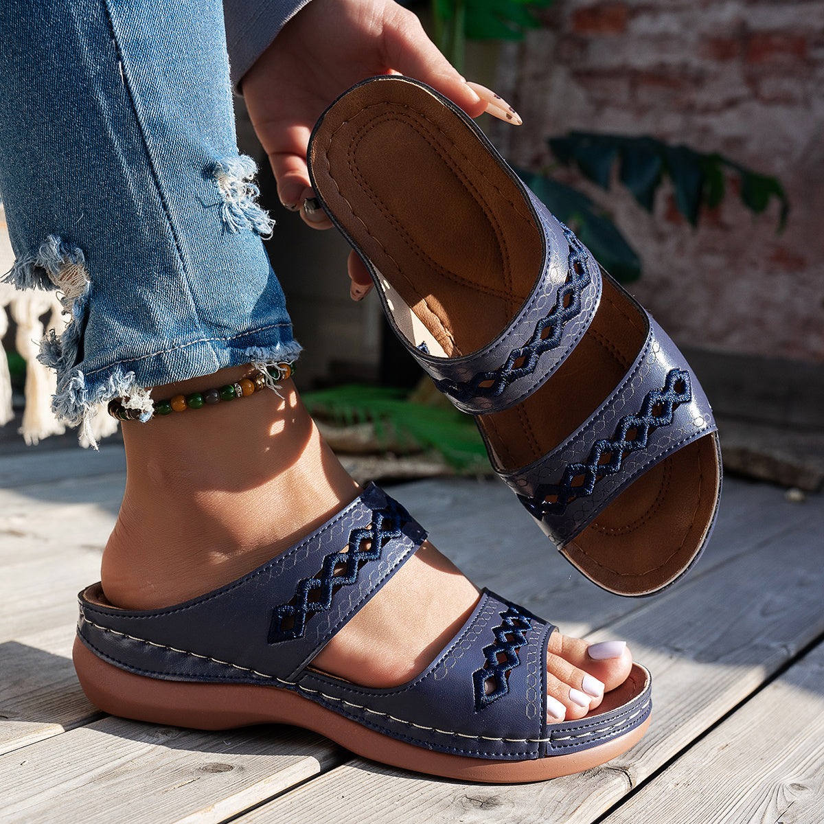 Women's Wedge Sandals Hollow-Out Slip-On Open Toe Synthetic Cover Multiple Colors