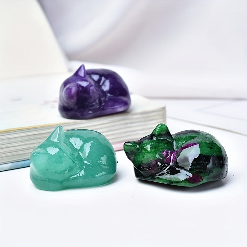 Cristal tallado de una gata durmiendo, espécimen mineral, decoración para el hogar, regalo