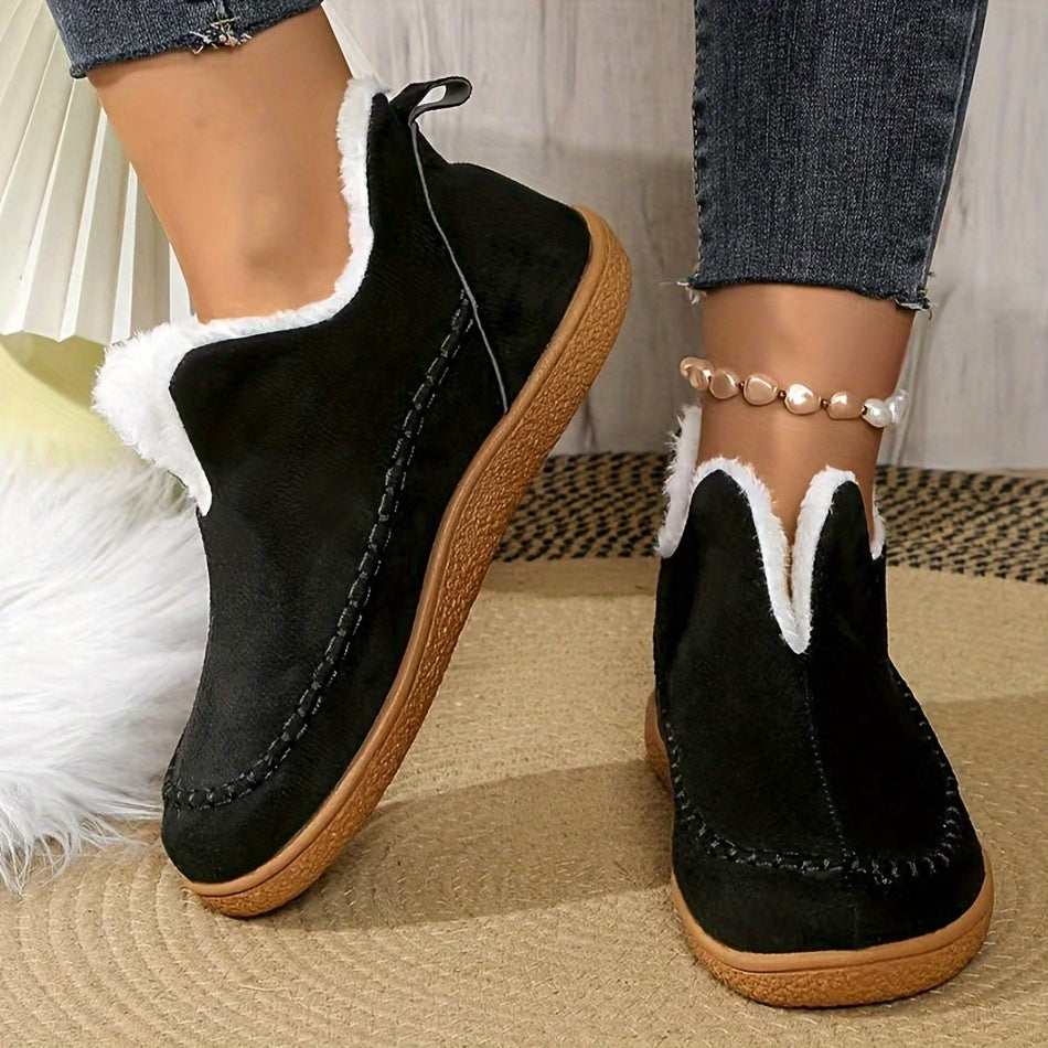 Women's Winter Fleece Lined Short Boots Rubber Sole Casual Slip-On