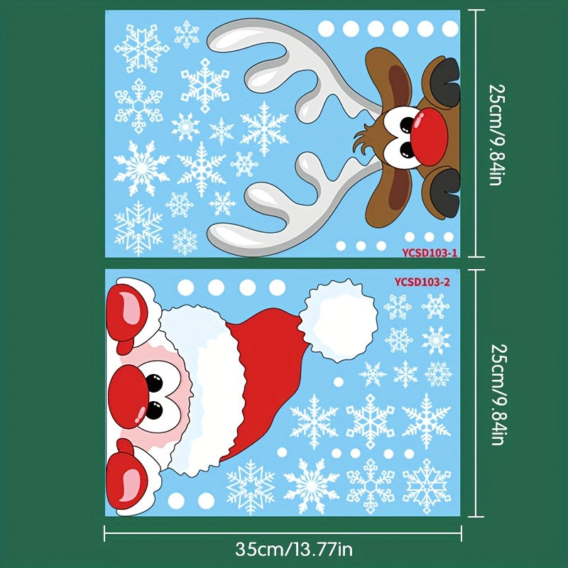 Christmas Window Clings Set Snowflake Santa Reindeer Electrostatic PVC 24.99cm x 45.01cm