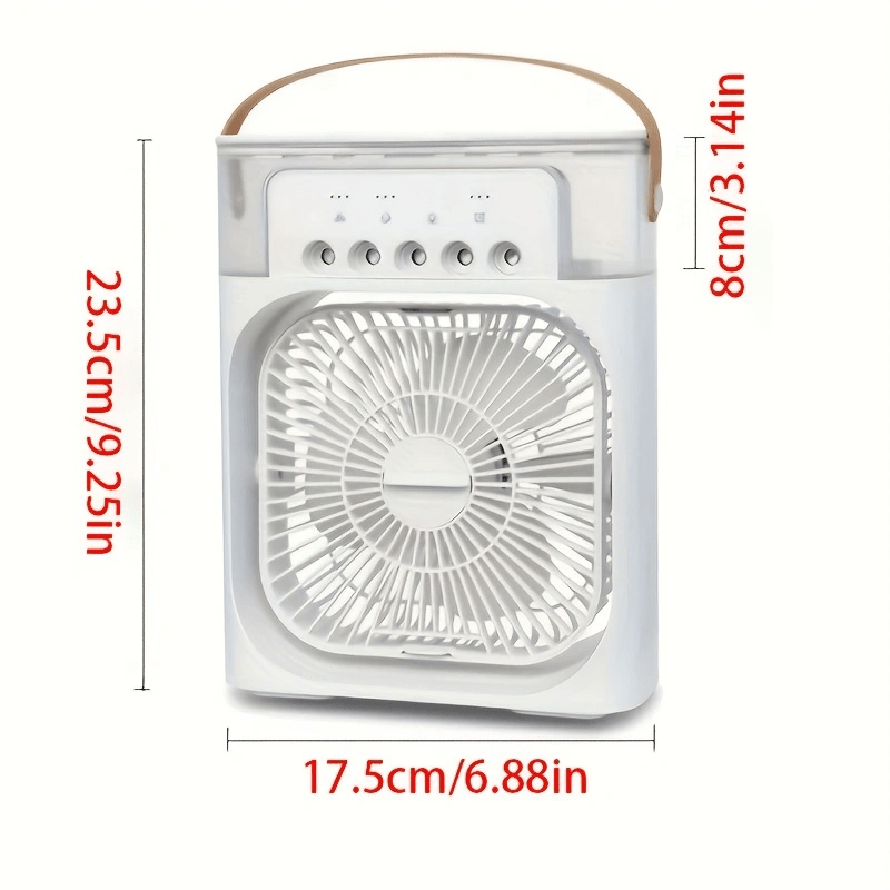 Compact USB Fan with LED Lights Humidifier and Adjustable Speeds for Home Office Use