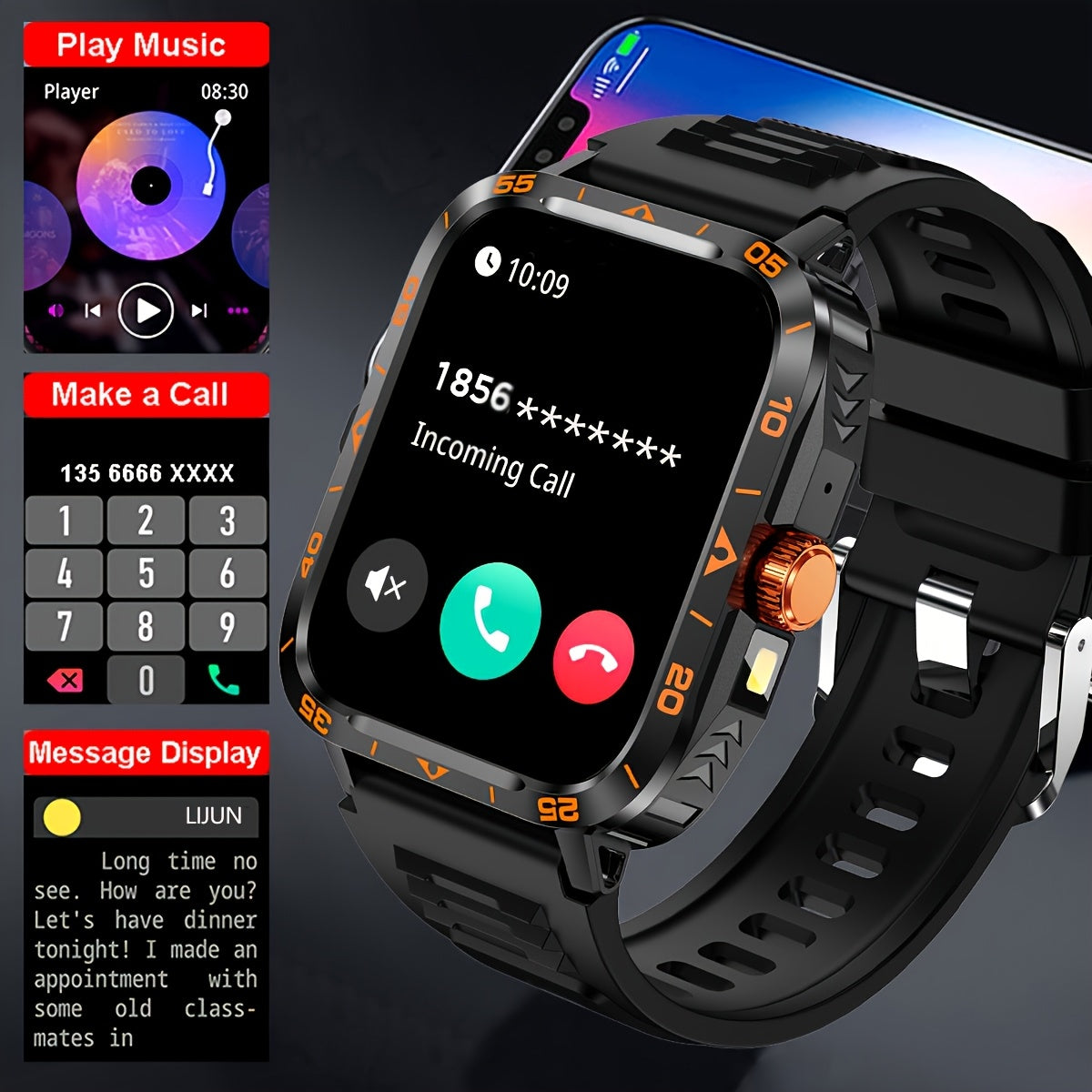 Smart Watch with Call Answering LED Altimeter Barometer 100+ Sports Modes Fitness Tracker Waterproof IP67