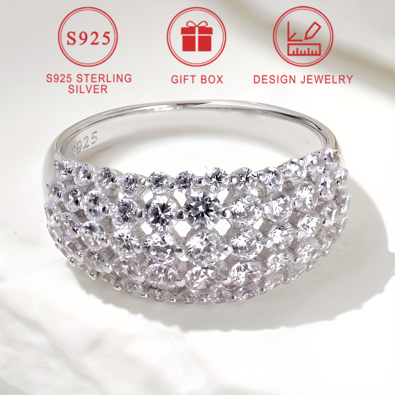 Keng Versiya Ayollar Halqasi Qiyshiq Olmosli Sintetik Zirkoniya Halqasi - Yuqori Sifatli Sterling Kumush (S925) - Zamonaviy Dizayn - Marjon Zargarlik - Sevishganlar Kuni, Onalar Kuni, Ramazon, Eid al-Fitr uchun Mukammal Sovg'a - Sovg'a qutisida keladi