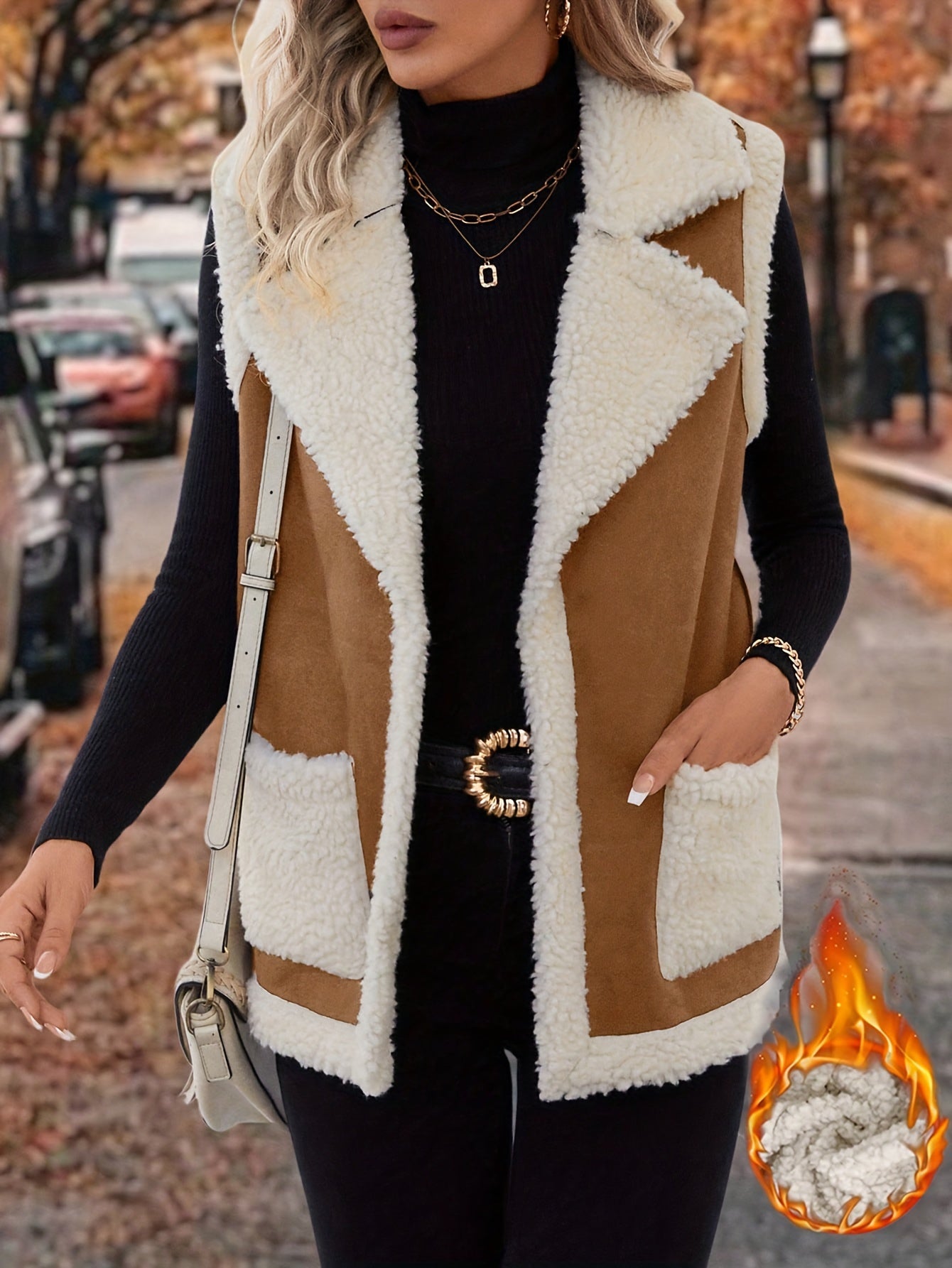 Adult Solid Color Polyester Sherpa Vest with Pockets and Lapel Collar