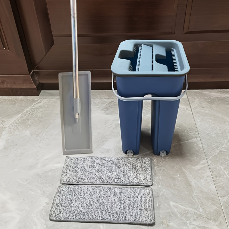 Комплект включает в себя влажную и сухую швабру, ведро и функцию мытья без рук для легкой уборки в ванной, спальне, гостиной и туалете. Двухфункциональный дизайн для универсальных потребностей в уборке.
