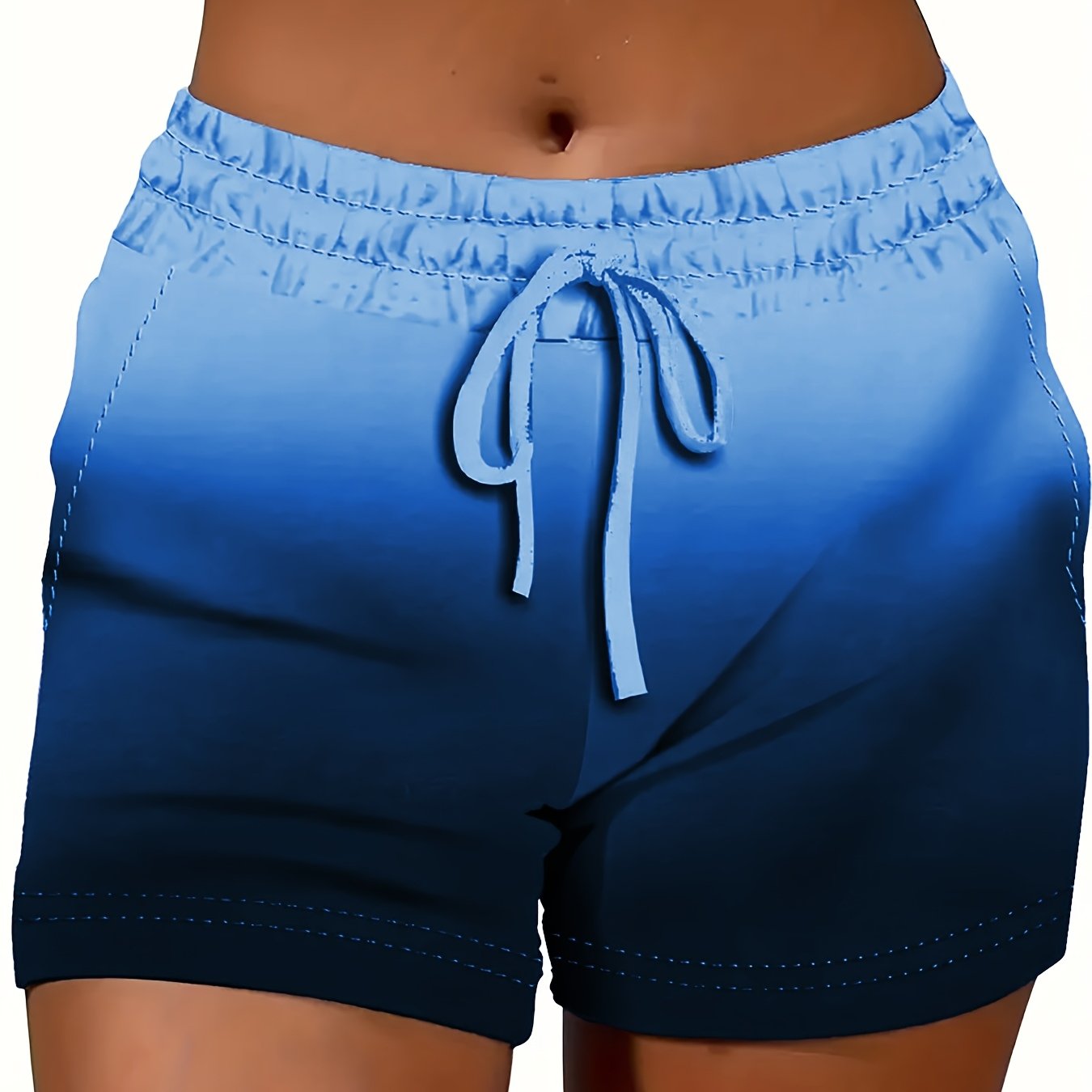 Women's Plus Size Summer Casual Gradient Drawstring Shorts Light Gray to Black