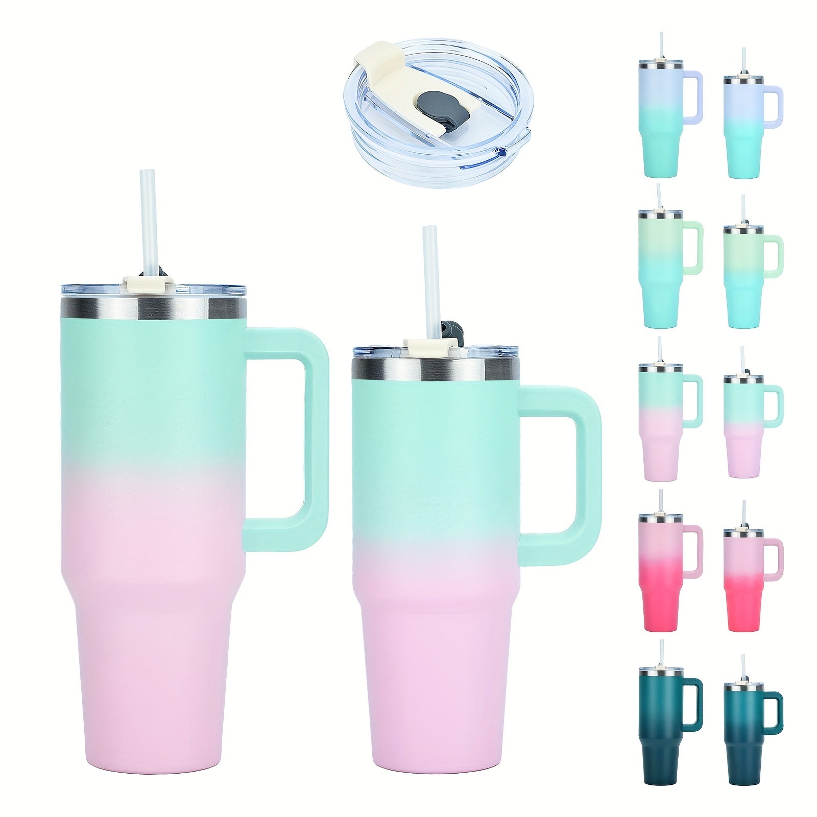 Botella de agua de acero inoxidable aislado de 40 Oz con asa, tapa a prueba de fugas y pajita para viajes y regalos