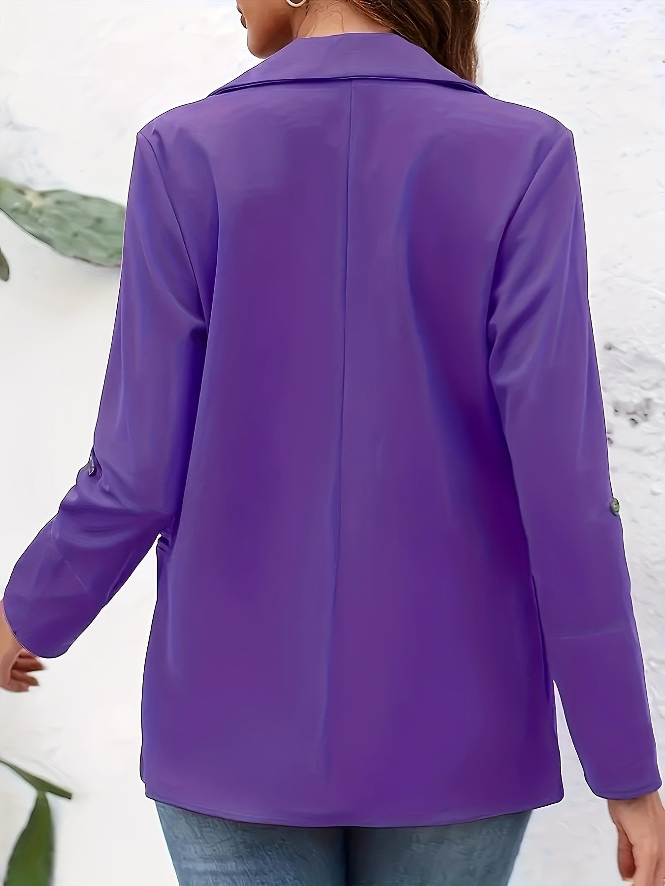 Women's Slim Fit Open Front Blazer Solid Color 3/4 Sleeve Pockets Spring Fall