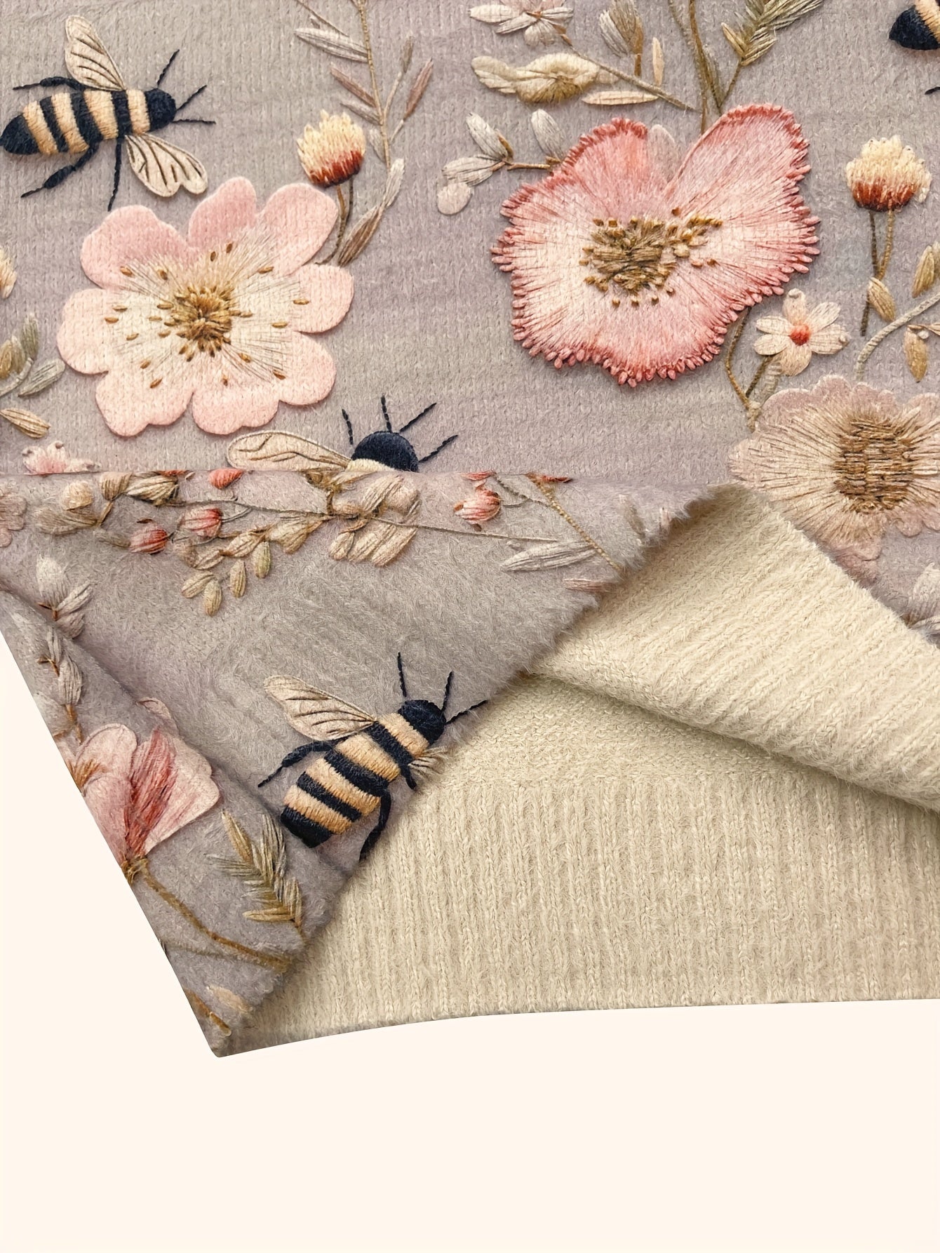 Plus Size Floral Bee Pattern Thick Crew Neck Sweater for Women