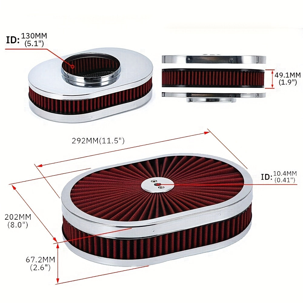 Крышка корпуса воздушного фильтра овальной формы с высоким пропусканием, хром, 30,48 см x 5,08 см