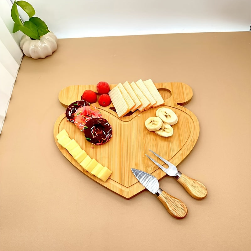 Bamboo Cutting Board and Cheese Cutter Set for Fruits and Dairy Kitchen Accessories