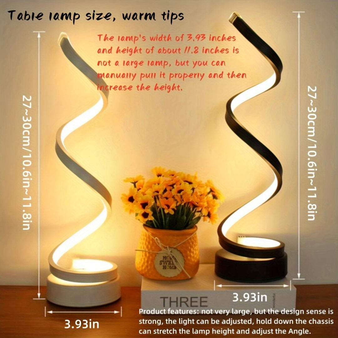 Modern Metal Spiral Table Lamp with Adjustable Lighting and USB Power for Bedroom Study Living Room