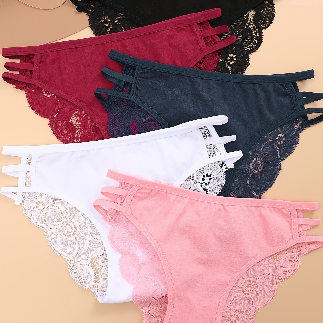 Women's Lace Semi Sheer Briefs Breathable Cotton Panties Pack of 5