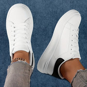 Women’s White Casual Sneakers with Black Accents, Lightweight EVA Sole