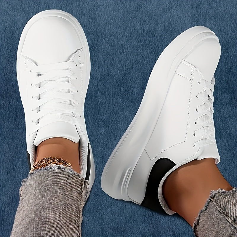 Women’s White Casual Sneakers with Black Accents, Lightweight EVA Sole